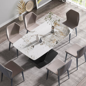 English Elm 63"Modern 63" Modern Sintered Stone Dining Table With Black Metal Legs - Seats 6-8, Stylish & Durable Centerpiece W1535S00197