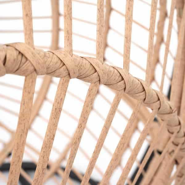 English Elm Outdoor Swing Egg Chair: Natural Wicker Hanging Seat with Plush Beige Cushion for Patio & Porch Comfort W400S00016