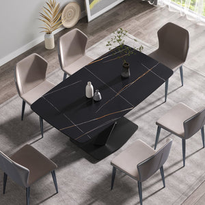 English Elm 63"Modern Sintered Stone Dining Table With Black Metal Legs – Stylish Seating For 6-8 People! W1535S00193