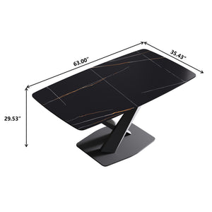 English Elm 63"Modern Sintered Stone Dining Table With Black Metal Legs – Stylish Seating For 6-8 People! W1535S00193