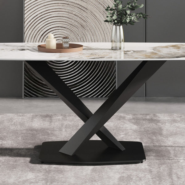 English Elm 63"Modern Elegant Artificial Stone Dining Table With Black Metal Legs - Seats 6, Easy Maintenance W1535S00536
