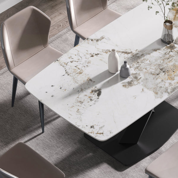 English Elm 63"Modern Elegant Artificial Stone Dining Table With Black Metal Legs - Seats 6, Easy Maintenance W1535S00536