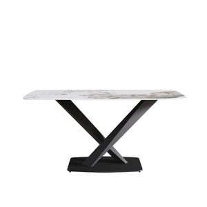 English Elm 63"Modern 63" Modern Sintered Stone Dining Table With Black Metal Legs - Seats 6-8, Stylish & Durable Centerpiece W1535S00197