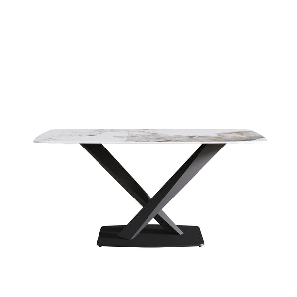 English Elm 63"Modern 63" Modern Sintered Stone Dining Table With Black Metal Legs - Seats 6-8, Stylish & Durable Centerpiece W1535S00197