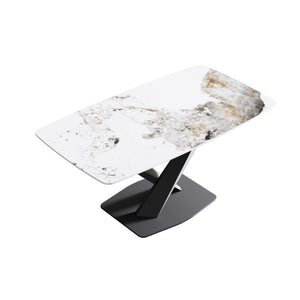 English Elm 63"Modern Elegant Artificial Stone Dining Table With Black Metal Legs - Seats 6, Easy Maintenance W1535S00536