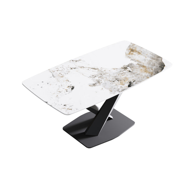 English Elm 63"Modern Elegant Artificial Stone Dining Table With Black Metal Legs - Seats 6, Easy Maintenance W1535S00536