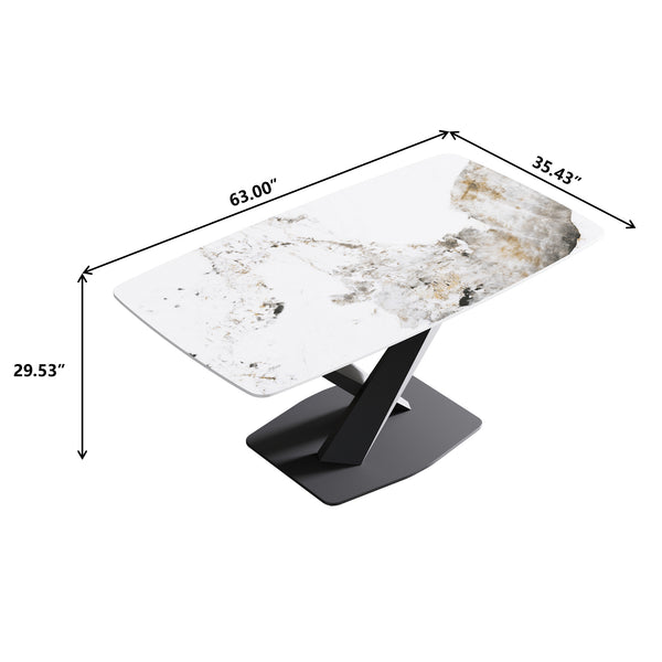 English Elm 63"Modern 63" Modern Sintered Stone Dining Table With Black Metal Legs - Seats 6-8, Stylish & Durable Centerpiece W1535S00197