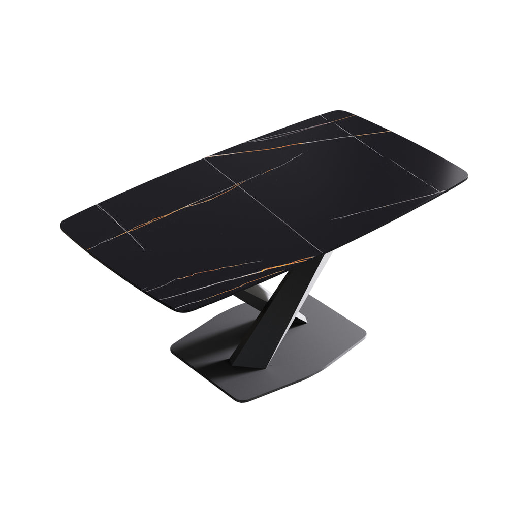 English Elm 63"Modern Sintered Stone Dining Table With Black Metal Legs – Stylish Seating For 6-8 People! W1535S00193