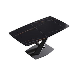 English Elm 63"Modern Sintered Stone Dining Table With Black Metal Legs – Stylish Seating For 6-8 People! W1535S00193