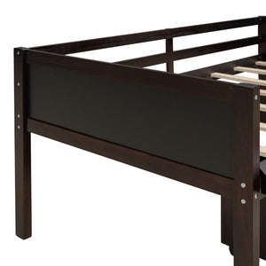 English Elm Twin Loft Bed Solid Pine Frame with Slide Chalkboard Panels and Rolling Storage Boxes WF299308AAP