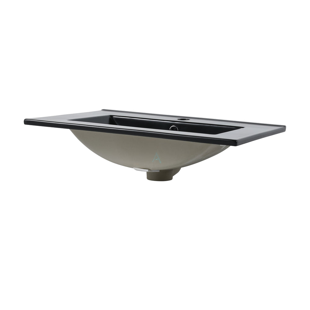 English Elm 24" Black Ceramic Top Sink with Integrated Countertop, Pre-Drilled Faucet Hole, Easy Clean Finish (Fits Vanity) W99989936