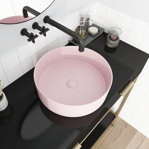 English Elm Ceramic Round Vessel Sink - Stylish Above-Counter Art Basin, Durable Stain-Resistant Glaze Finish W99977119
