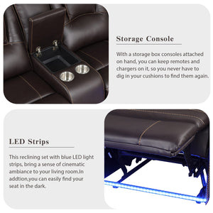 English Elm Modern Pu Leather Reclining Sectional Sofa with Led Base and Console for Living Room SG000730AAD
