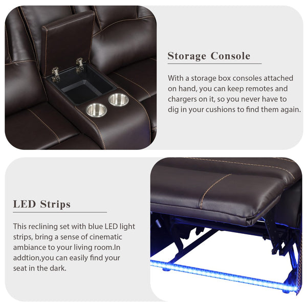 English Elm Modern Pu Leather Reclining Sectional Sofa with Led Base and Console for Living Room SG000730AAD