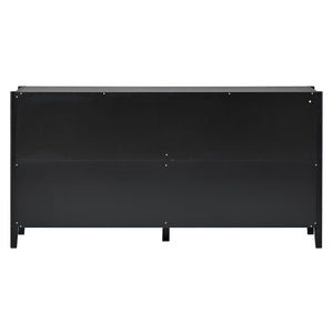 English Elm U_style 63 Inch Wavy Slatted Sideboard with Pine Legs and Gold Handles for Modern Homes N711P333611B