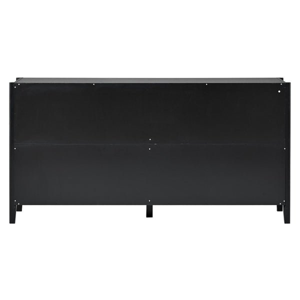 English Elm U_style 63 Inch Wavy Slatted Sideboard with Pine Legs and Gold Handles for Modern Homes N711P333611B