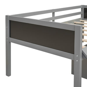 English Elm Twin Pine Wood Loft Bed with Slide Chalkboard Panels and Rolling Storage Boxes WF299308AAE