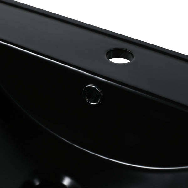 English Elm 24" Black Ceramic Top Sink with Integrated Countertop, Pre-Drilled Faucet Hole, Easy Clean Finish (Fits Vanity) W99989936