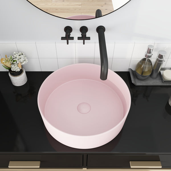 English Elm Ceramic Round Vessel Sink - Stylish Above-Counter Art Basin, Durable Stain-Resistant Glaze Finish W99977119