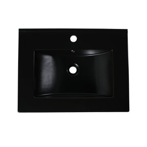 English Elm 24" Black Ceramic Top Sink with Integrated Countertop, Pre-Drilled Faucet Hole, Easy Clean Finish (Fits Vanity) W99989936