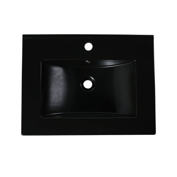 English Elm 24" Black Ceramic Top Sink with Integrated Countertop, Pre-Drilled Faucet Hole, Easy Clean Finish (Fits Vanity) W99989936