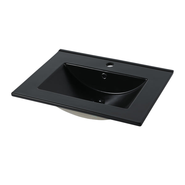 English Elm 24" Black Ceramic Top Sink with Integrated Countertop, Pre-Drilled Faucet Hole, Easy Clean Finish (Fits Vanity) W99989936