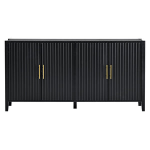 English Elm U_style 63 Inch Wavy Slatted Sideboard with Pine Legs and Gold Handles for Modern Homes N711P333611B