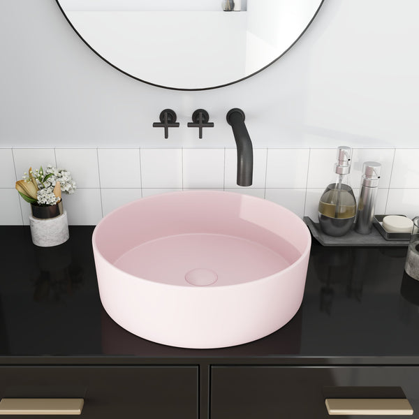 English Elm Ceramic Round Vessel Sink - Stylish Above-Counter Art Basin, Durable Stain-Resistant Glaze Finish W99977119