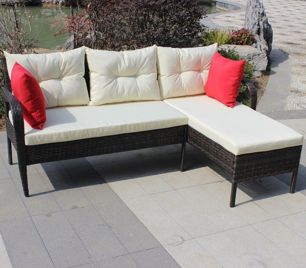 English Elm Outdoor 2-Piece Wicker Patio Conversation Set with Beige Cushions, UV & Water-Resistant Brown Rattan loveseat W20966894