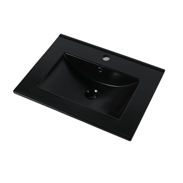 English Elm 24" Black Ceramic Top Sink with Integrated Countertop, Pre-Drilled Faucet Hole, Easy Clean Finish (Fits Vanity) W99989936