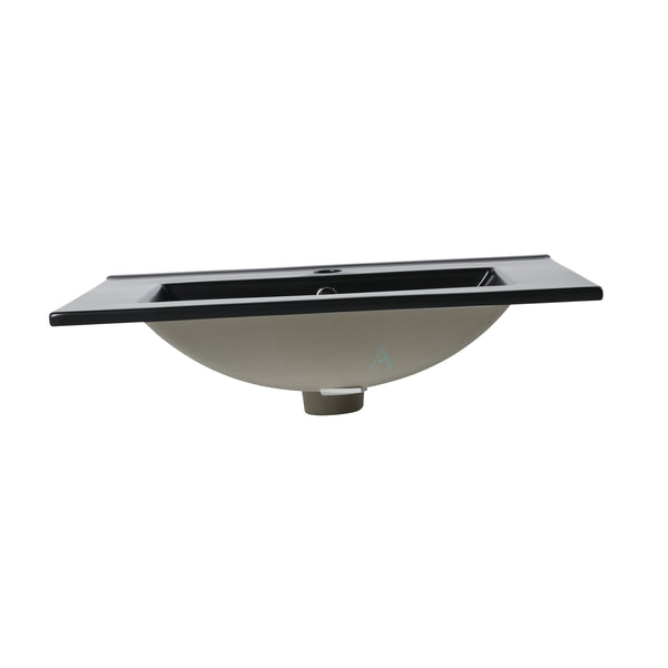 English Elm 24" Black Ceramic Top Sink with Integrated Countertop, Pre-Drilled Faucet Hole, Easy Clean Finish (Fits Vanity) W99989936