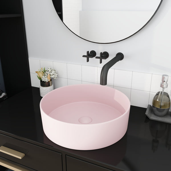 English Elm Ceramic Round Vessel Sink - Stylish Above-Counter Art Basin, Durable Stain-Resistant Glaze Finish W99977119