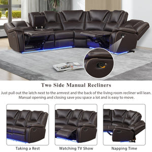 English Elm Modern Pu Leather Reclining Sectional Sofa with Led Base and Console for Living Room SG000730AAD