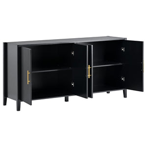 English Elm U_style 63 Inch Wavy Slatted Sideboard with Pine Legs and Gold Handles for Modern Homes N711P333611B