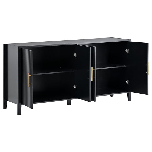 English Elm U_style 63 Inch Wavy Slatted Sideboard with Pine Legs and Gold Handles for Modern Homes N711P333611B