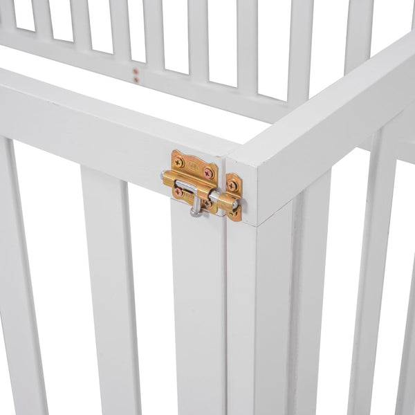 English Elm Twin Floor Bed Frame Pinewood Fence Enclosure with Door for Kids Bedroom Walnut White WF299299AAK