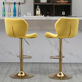 Hearth and Haven Yellow Velvet Adjustable Swivel Bar Stools Set Of 2 Modern Counter Height Barstools with Golden Color Base W116472791