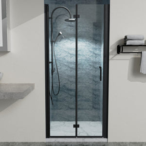 English Elm 34 Inch Semi-frameless Bi-fold Shower Door Clear Glass Panel Matte Black Finish W637110546