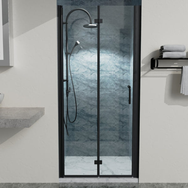 English Elm 34 Inch Semi-frameless Bi-fold Shower Door Clear Glass Panel Matte Black Finish W637110546