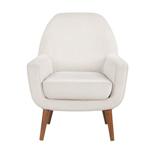 English Elm Astrid Plush Mid-Century Velvet Armchair in Sea Oat Beige — Solid Wood Legs, Cozy Curves, Durable Upholstery B05089992