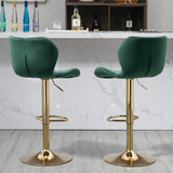 English Elm Green Velvet Adjustable Swivel Bar Stools Set Of 2 Modern Counter Height Barstools With Golden Color Base