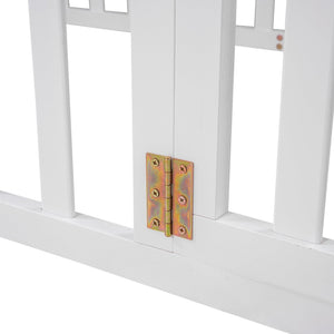 English Elm Twin Floor Bed Frame Pinewood Fence Enclosure with Door for Kids Bedroom Walnut White WF299299AAK