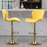 Hearth and Haven Yellow Velvet Adjustable Swivel Bar Stools Set Of 2 Modern Counter Height Barstools with Golden Color Base W116472791