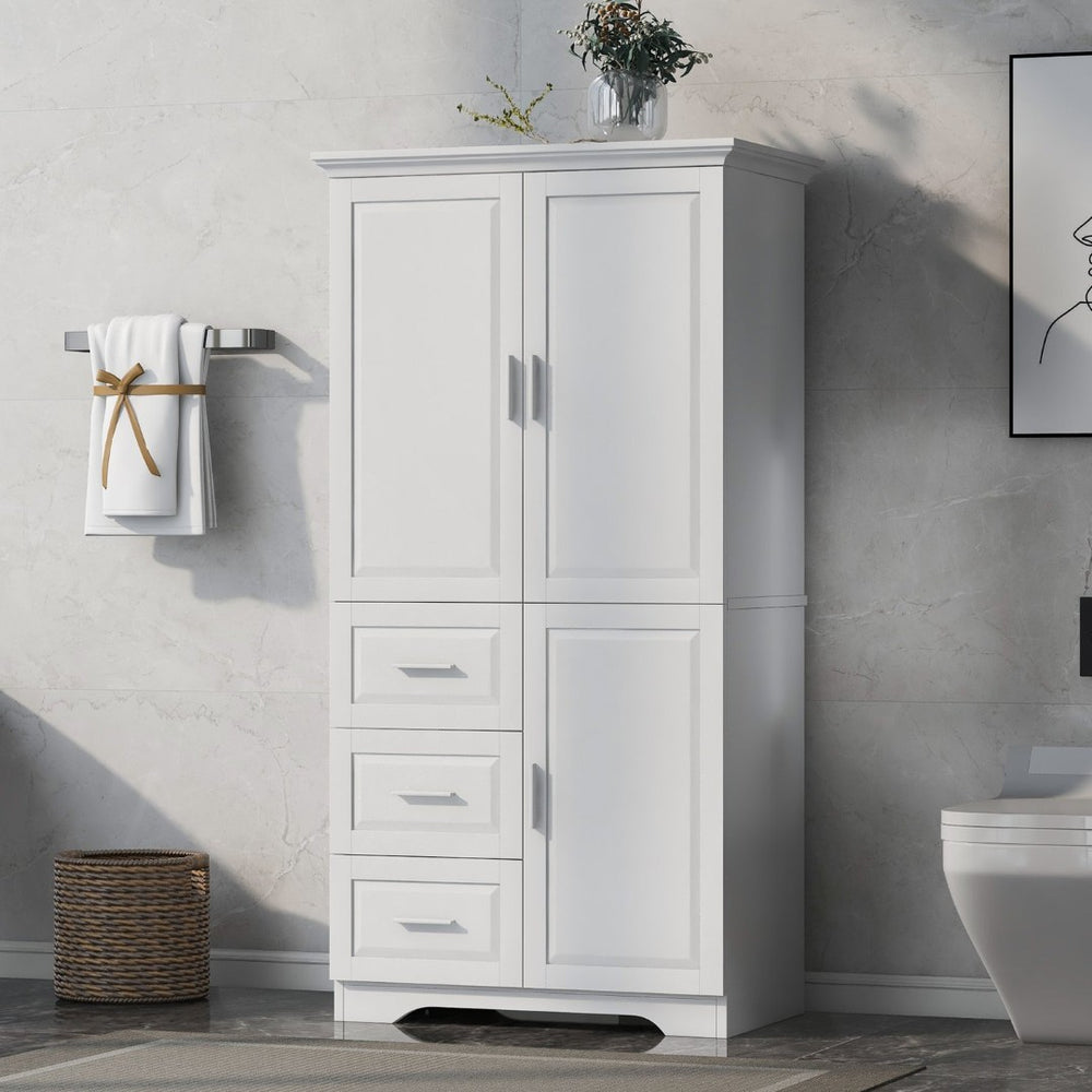 English Elm Tall White Floor Cabinet with Drawers Shelving and Doors for Bathroom or Office N725S412541K