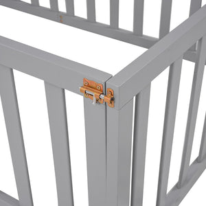 English Elm Twin Floor Bed Frame Pinewood Fence Enclosure with Door for Kids Bedroom Walnut Gray WF299299AAE