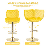 Hearth and Haven Yellow Velvet Adjustable Swivel Bar Stools Set Of 2 Modern Counter Height Barstools with Golden Color Base W116472791