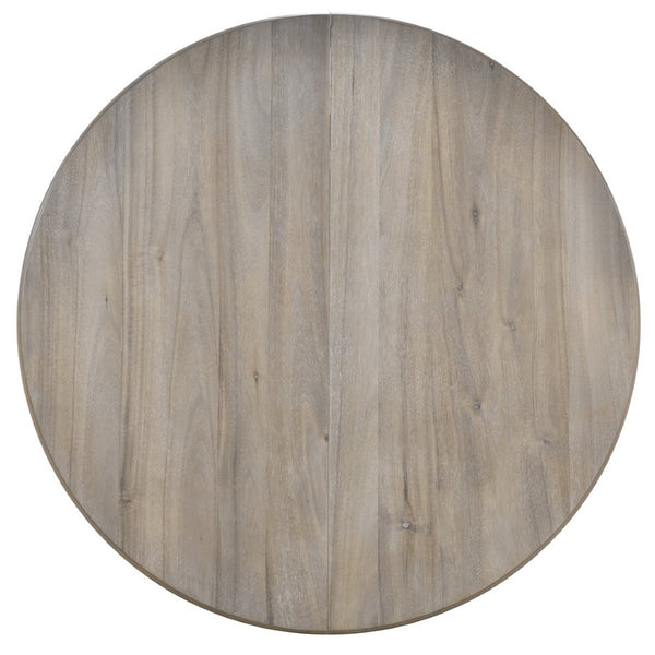 English Elm Trexm Extendable Round Dining Table Acacia Veneer Rubberwood Legs Seats up to Six Natural Wood Wash WF299347AAD