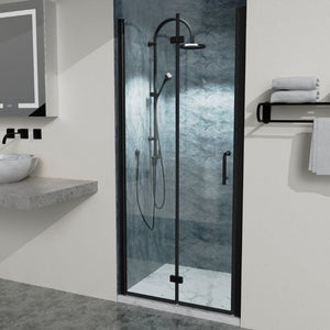 English Elm 34 Inch Semi-frameless Bi-fold Shower Door Clear Glass Panel Matte Black Finish W637110546