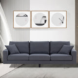 English Elm Modern Grey Three-Seat Sofa With Thick Sponge and Two Pillows, 87.40Inch