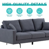 English Elm Modern Grey Three-Seat Sofa With Thick Sponge and Two Pillows, 87.40Inch